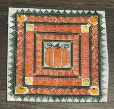 Finished Needlepoint Pumpkin Fall Unframed Handstitched 6.25  x 6.25  