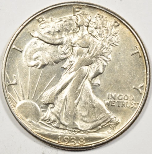 1938-D WALKING LIBERTY HALF DOLLAR ~ BRIGHT AU/BU ABOUT UNCIRCULATED SLIDER UNC!