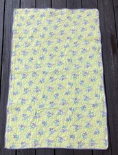Vintage Baby Crib Quilt Hand Stitched Yellow Blue Purple Lambs Animals Pastel