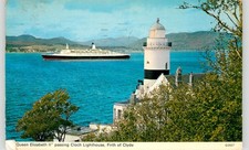 FIRTH OF CLYDE CLOCH LIGHTHOUSE & QUEEN ELIZABETH 2 - POSTCARD
