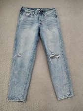 Old Navy OG Straight Jeans Women 4 Blue High Rise Distressed Stretch Denim