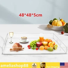 Clear Large Acrylic Serving Tray,Transparent Serving Tray with Handles