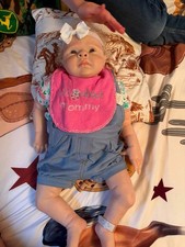 Vinyl Baby Doll 18 in Blonde Curly Hair Blue Eyes Light Lifelike Outfit Headband