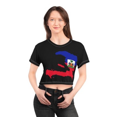 Haiti Map with Coat of Arms Crop Tee | Haitian Flag Colors