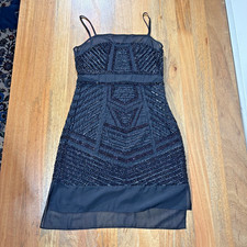 Parker Small Little Black Beads Sequin Party Holiday Sheer Spaghetti Strap Dress