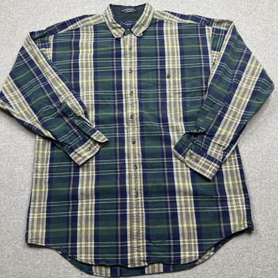 Windsor Oxford Classic Arrow 100% Cotton Men s Xl Plaid Shirt **Stains On Back