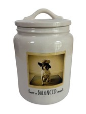 Rae Dunn Ceramic Dog Treat Jar "Have A Balanced Meal" Artisan Collection Magenta