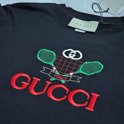 Gucci Tennis Racket Embroidered T-shirt Black | Size S | MSRP $650