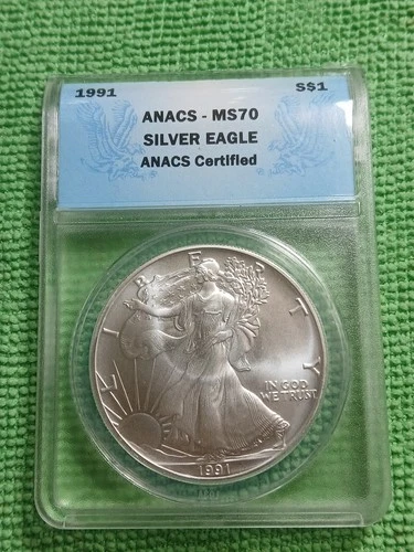 1991 ANACS MS70 AMERICAN SILVER EAGLE Key Date Blue Label