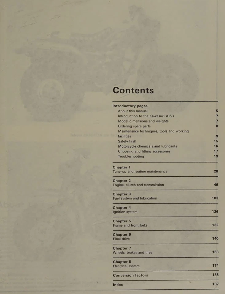 Manual de taller de reparación de servicio Kawasaki KLT200 KLT200 A USB 1981-1983 Foto 4 de 4