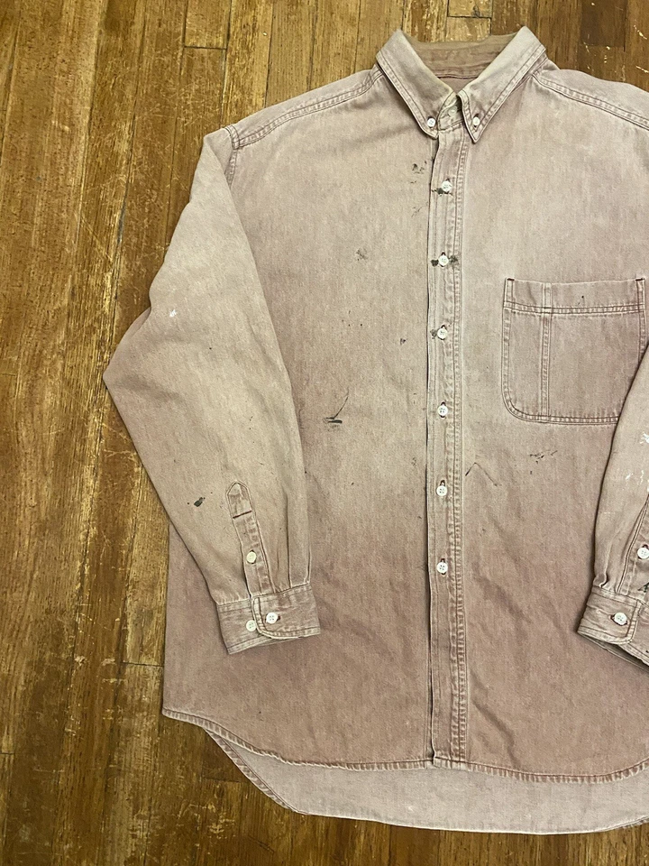 Vintage St John’s Bay Faded Brown Distressed Button Down Long Sleeve Shirt Large - Image 2 of 4