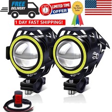 Universal Fit Motorcycle Led Fog Lights With Halo Ring 2 Piece Set - Waterproof