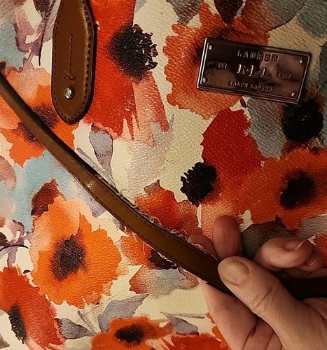 Lauren Ralph Lauren Clements Classic Tote Purse Multicolor Coral Floral Bag - Picture 9 of 13