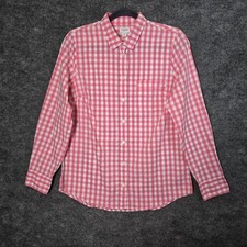 J Crew Top Womens M Pink White Gingham Check Long Sleeve Button Up Preppy