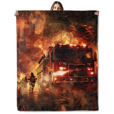 Firefighter Fire Truck Throw Blanket for Girls Boys Adults, 50x60 in, Cozy Fl...