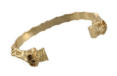 Zeckos Polished Goldtone Finish Skulls and Bones Torc Bracelet Cuff