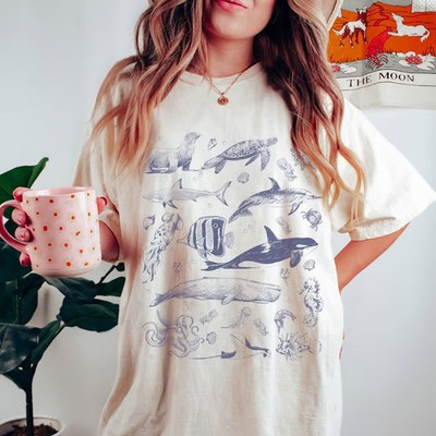 Vintage 90s Tattoo Sea Animal Tshirt, Retro Ocean Nature Shirt, Sealife, Ocean,