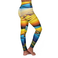 Blue-Yellow - High Waisted Yoga Leggings AOP 