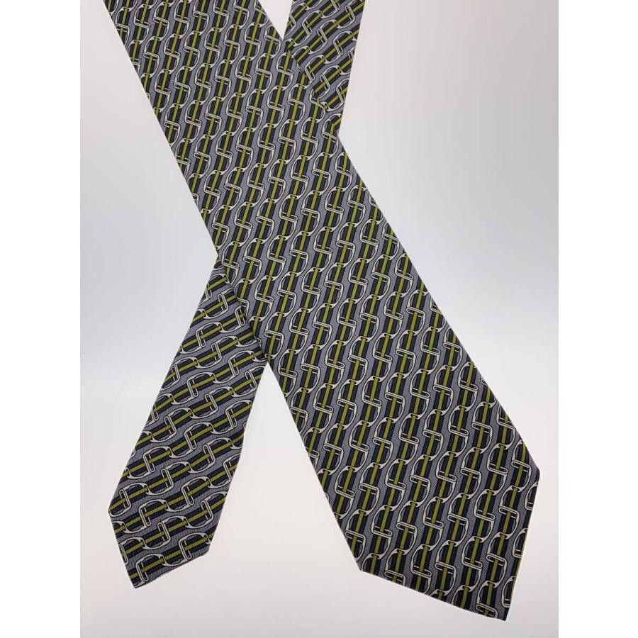 HERMES Neck tie Silk Gray Black Logo japan seller N0116 44