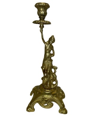 Vintage Large Heavy Brass Lady Candlestick Holder Lamp Base 12.5 