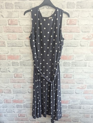 Anne Klein Dress Size 14 Grey Spotted Polka Dot