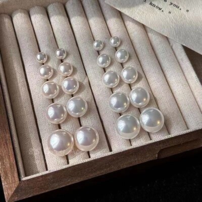 Women Girl Gold plated Chubby Oval Round Pearl Earring Stud 8-16mm