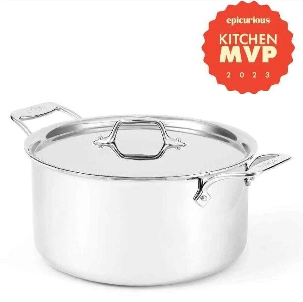 New All Clad G5 Graphite Core 8 qt Polished 5-ply Stainless Steel Stockpot & Lid