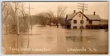1930's RPPC FLOOD SCHUYLERVILLE NY FERRY STREET OVERSIZED PHOTO POSTCARD 3.5x6.5