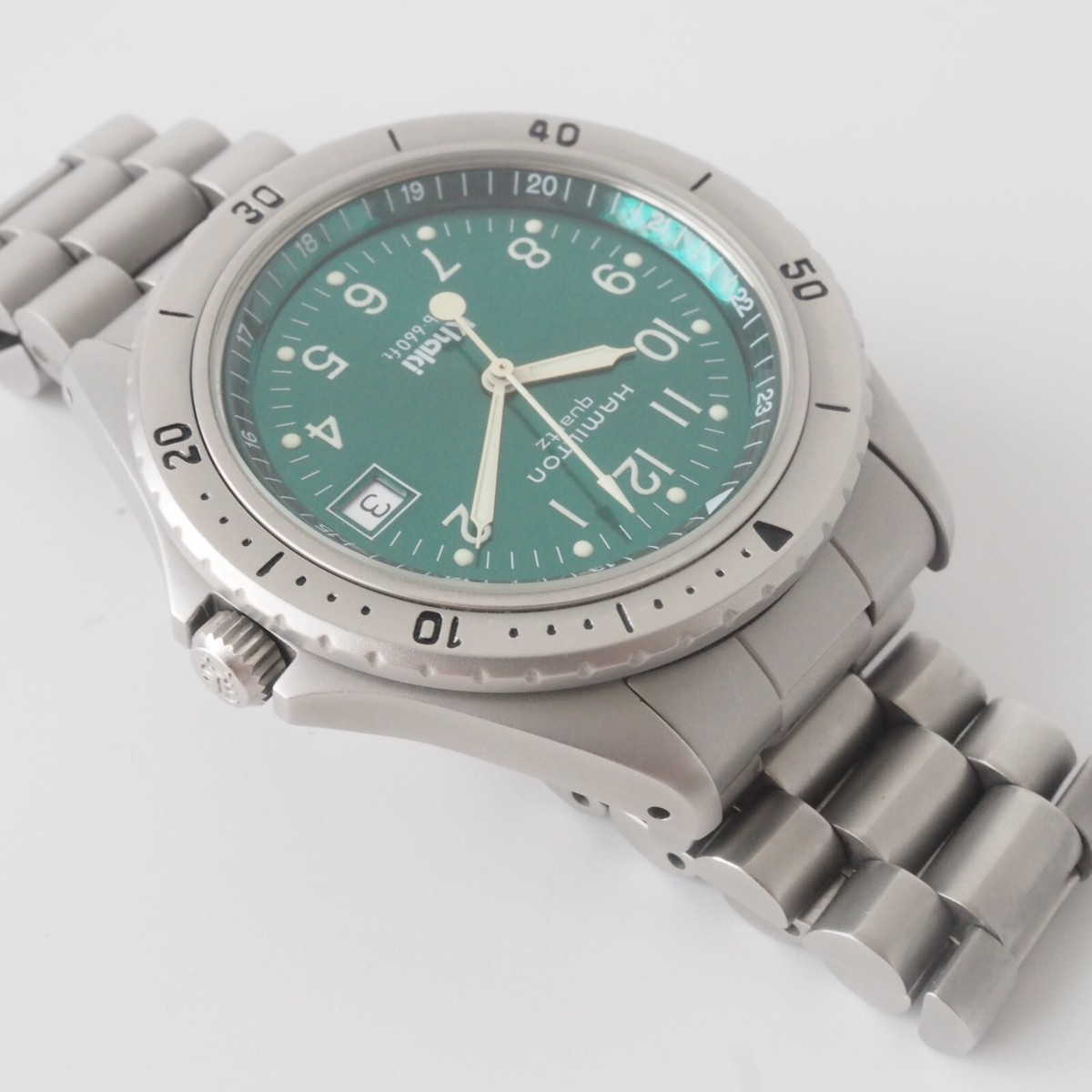 Hamilton Khaki Sub 660ft 9745B Quartz Green Dial 38 mm Used