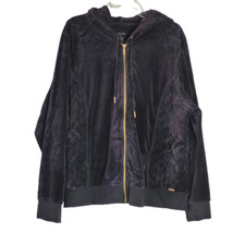 Calvin Klein Women's Black Quilted Velour Hoodie Zip Jacket Sz 2X