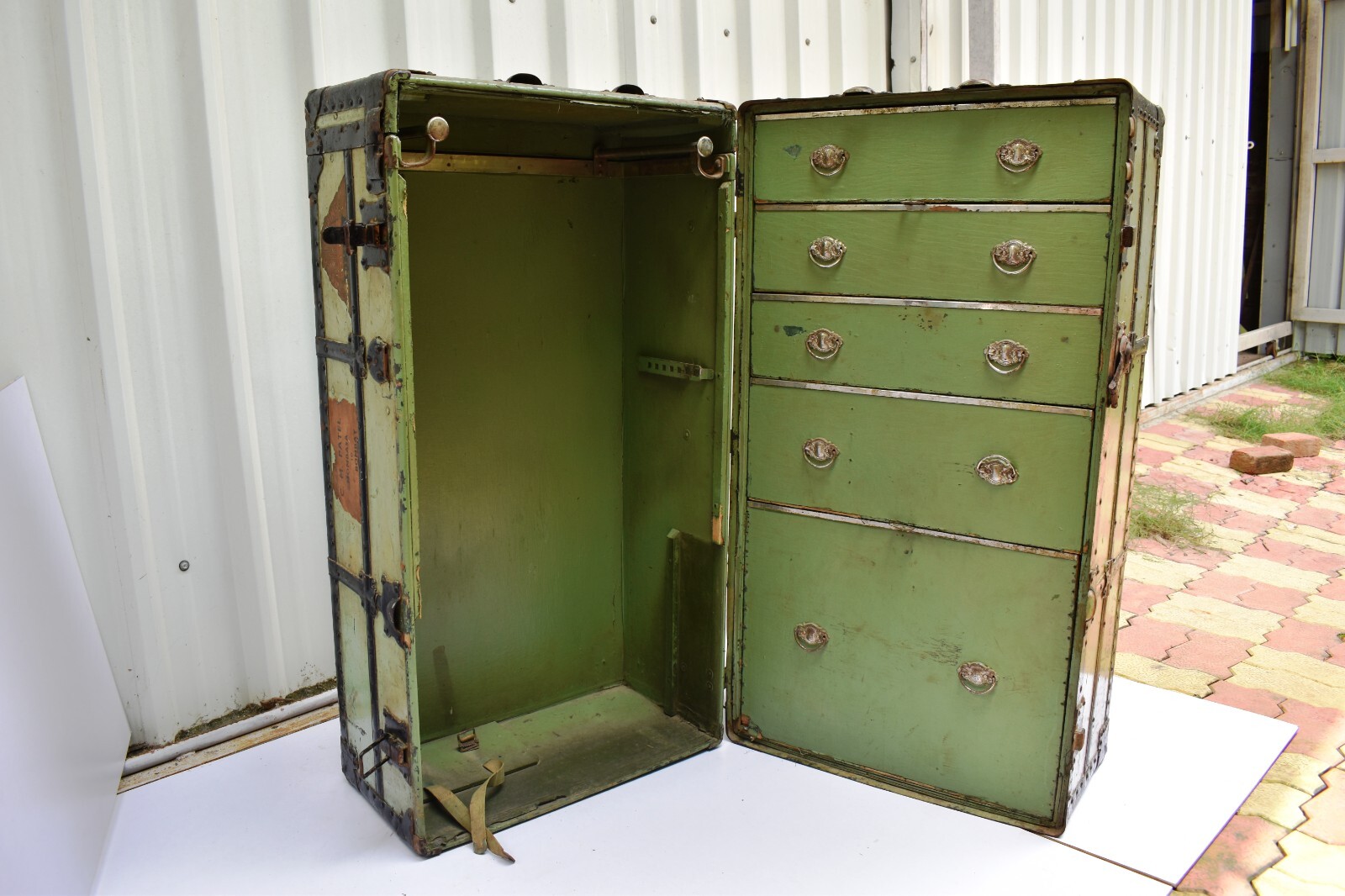 Antique Steamer Trunk Wardrobe Trunk With Drawers Luggage Shipping