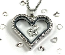 APRIL Birthstone Crystal Glass Locket Necklace Mom Floating Charm Mother's Child