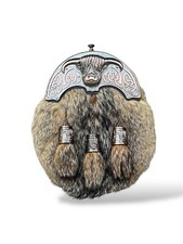 Scottish Men's Cow Cantle fur Sporran 3 Tassels Leather Sporran With Chain Strap