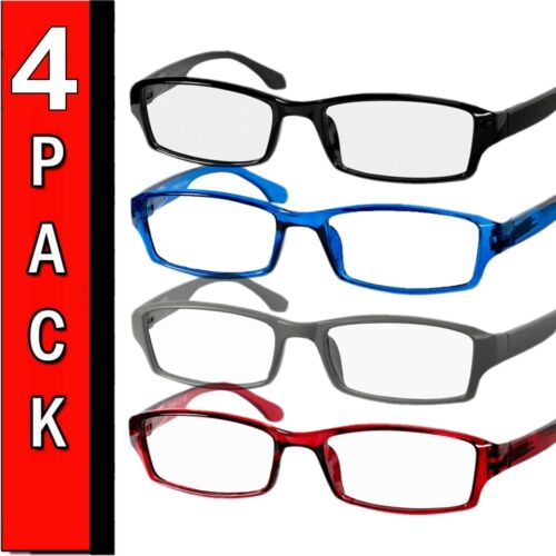 4 Pair Rectangular Spring Hinge Power Reading Reader Glasses For Mens Womens 1-3 - 第 1/15 張圖片