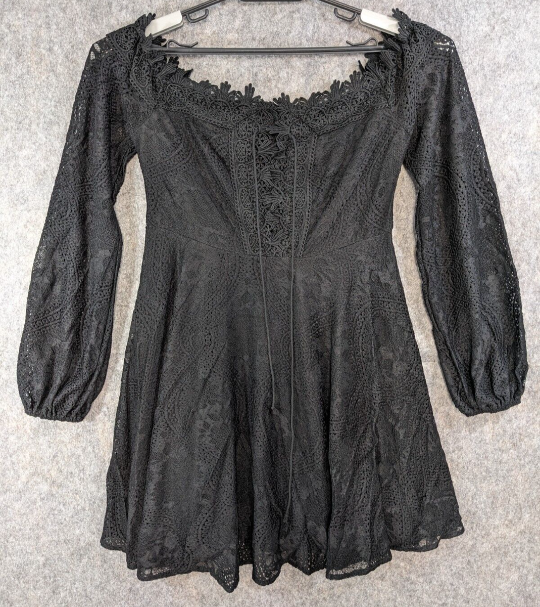 Double Crazy Dress Extra Large Black Lace Lined Broderie Bardot Skater  Party | eBay