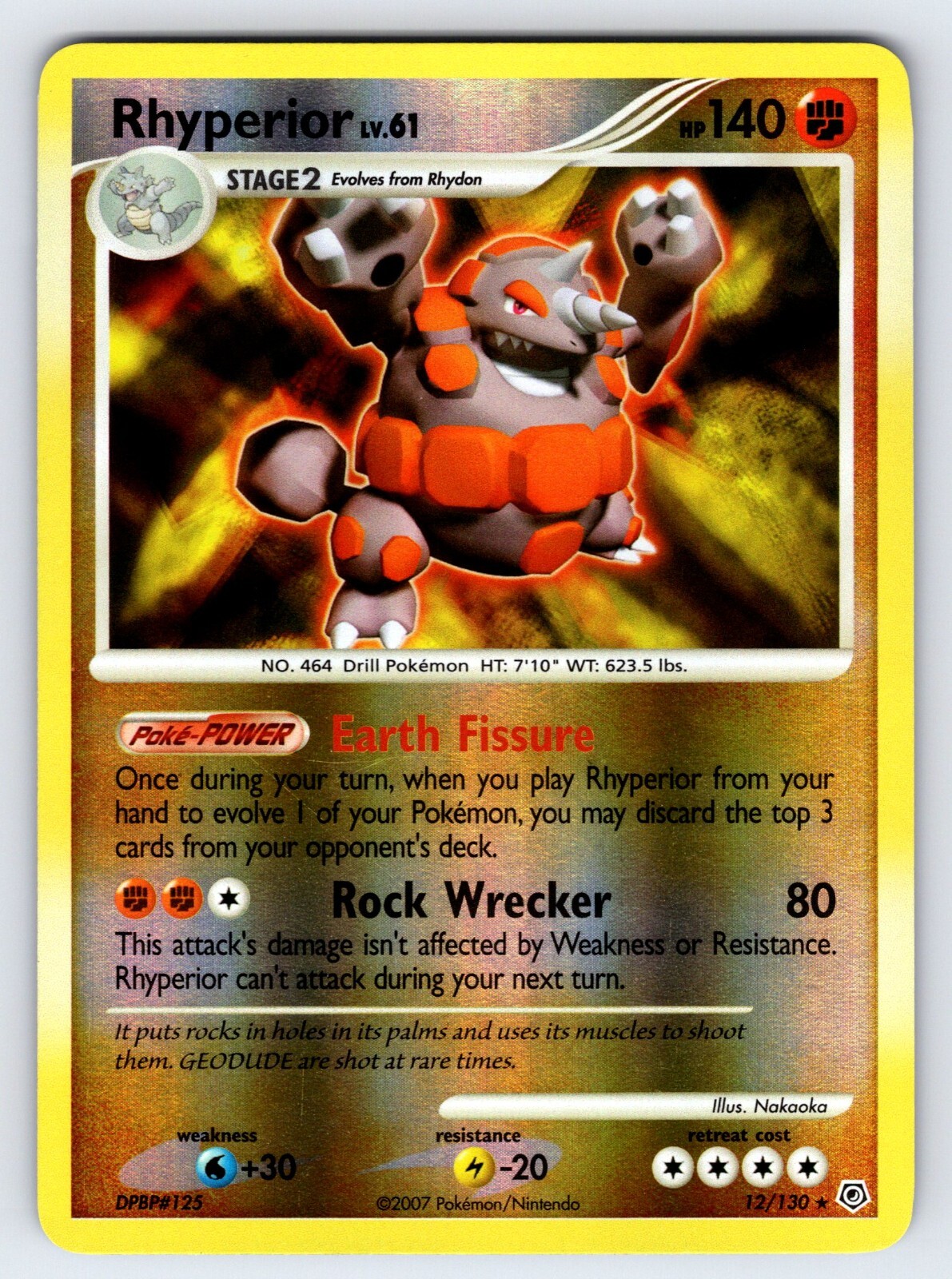 Rhyperior 12/130 Diamond & Pearl Base Set Pokemon Card Reverse Holo Rare Nm/Vlp