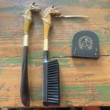 Vintage Horse Head Shoe Horn and Brush Set Japan Plastic