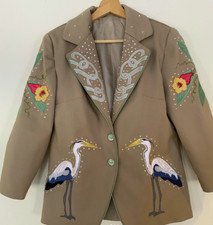 Men 2Pc Bespoke Heron Embroidered Nudie Western cowboy Cocktail Prom Outfit