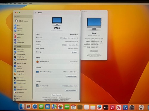 Apple iMac 2017, Retina 4K, Intel i5 3Ghz Quad Core, 8GB, 1TB, Ventura 13.7.6 - Afbeelding 4 van 4