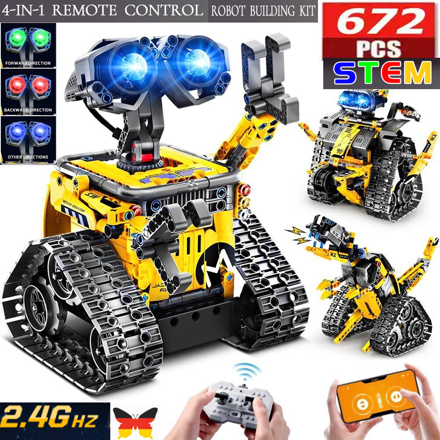 4-in-1 Roboter Kinder Technik Ferngesteuert Bauspielzeug - App & Fernsteuerung