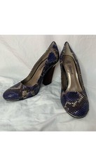 J. Renee pumps Rattle 7 1/2M snakeskin print suede heel gold trim