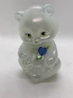 Fenton White Carnival Glass Painted Birthstone Bear Figurine September Blue