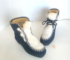 Vtg Snowland Winter Snow Boots Size 6 Suede Fleece Sherpa Lined Blue