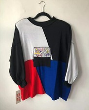 vintage colorblock crewneck sweatshirt womens OSFA NOS NWT 90s paris france