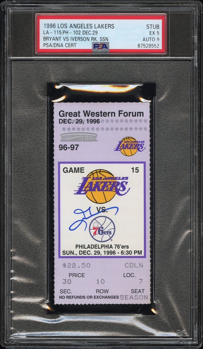 1996 KOBE BRYANT VS ALLEN IVERSON SIGNED ROOKIE TICKET🎟️HIGHEST
