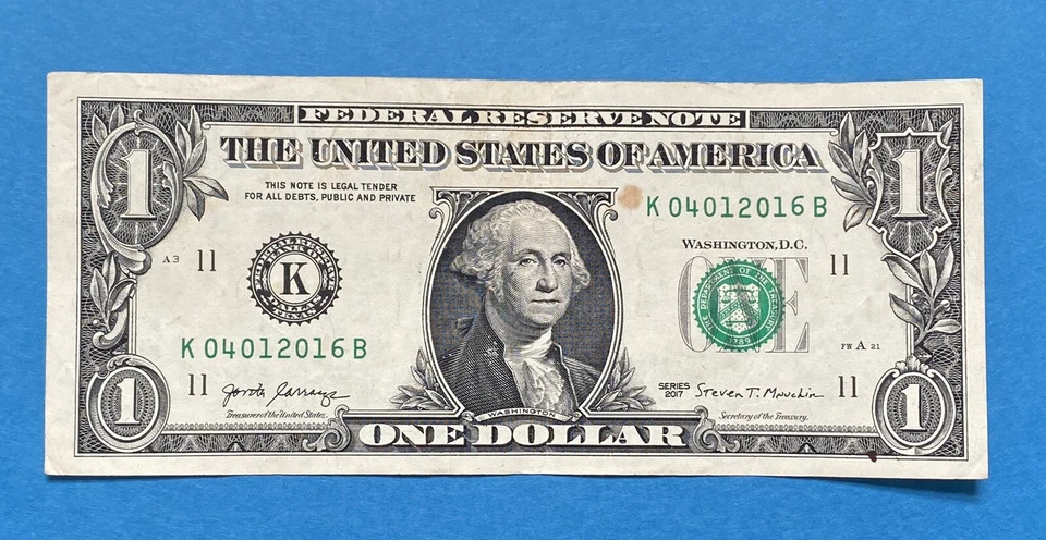 April 1, 2016  $1 One Dollar Bill Fancy Serial Number  Birthday Note, - Image 2 of 4