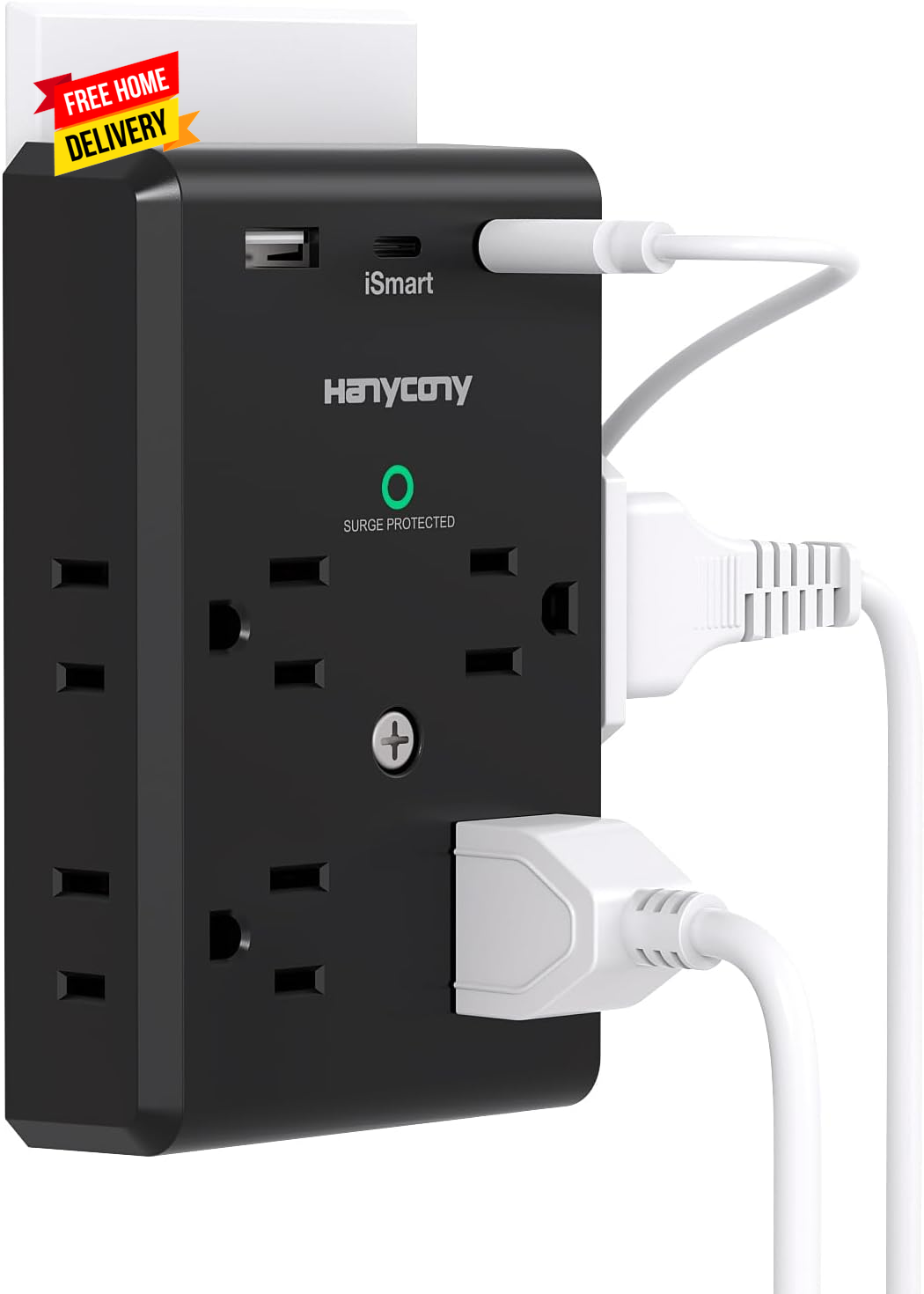 Surge Protector Outlet Extender with USB C Ports - 3 Sided Power Strip with 8 Ou-image