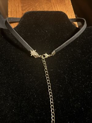 Black Leather Suede Choker Necklace Star Embellishment Lobster Clasp 12.5 -16 