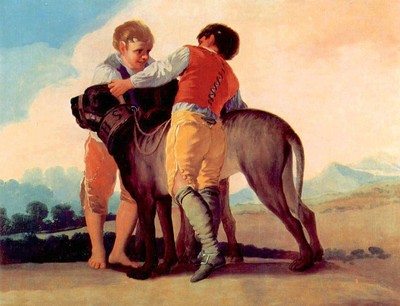 Boys with blood dogs by Goya, 40x50IN Rolled Canvas Home Decor Wall Print