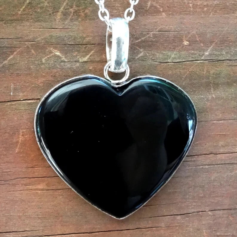 Increíble Ónice Negro Forma Corazón Piedra 925 Plata de Ley Hecho a Mano Collar - Imagen 3 de 4